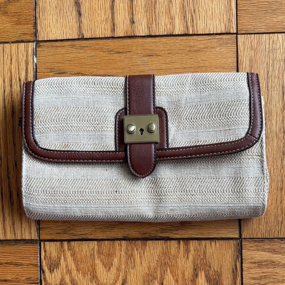 Merona Target Cream and Tan Cotton Jute Blend Clutch